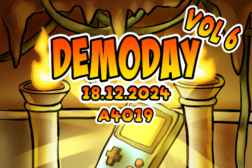 The Demoday vol 6 poster. Made by Iina Andersson.